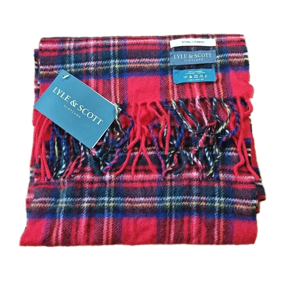 Lyle Scott Scotland Royal Stewart Plaid Fringed Long Scarf Cashmere Holiday Nwt - Picture 3 of 8